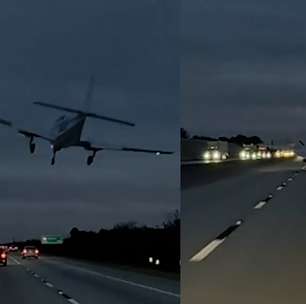 Avião faz pouso de emergência em cima de carro em rodovia nos EUA