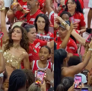 Juliana Paes se empolga no ensaio da Viradouro e 'vira' mestre de bateria