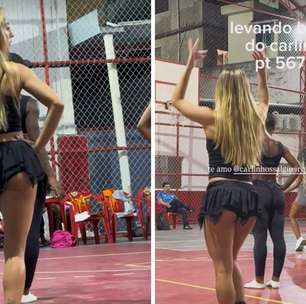 Bruna Griphao toma broncas de professor durante aula de samba em ensaio do Salgueiro