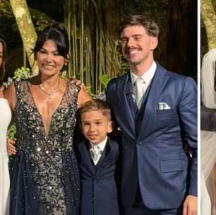 Ex-Tiazinha Suzana Alves e Flavio Saretta posam separados em casamento do filho