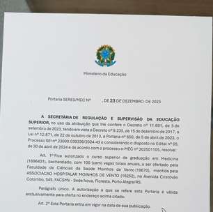 Governo federal oficializa criação do curso de Medicina do Hospital Moinhos de Vento em Porto Alegre
