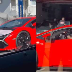 Yuri Alberto exibe Lamborghini de R$ 7,8 milhões em passeio em São José dos Campos (SP)