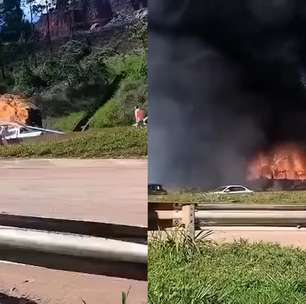 Ônibus clandestino pega fogo e desce desgovernado na Fernão Dias
