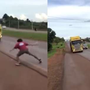 Jovem é preso após fazer 'jogo da galinha' com carreta e quase provocar acidente no Paraguai