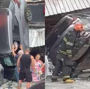 Carro despenca de estacionamento de supermercado na Zona Sul de São Paulo