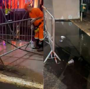 Cano estoura e provoca vazamento de esgoto na frente de camarote da prefeitura de SP no Anhembi