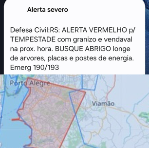 Defesa Civil emite alerta vermelho para tempestades com granizo e ventos fortes na região de Porto Alegre