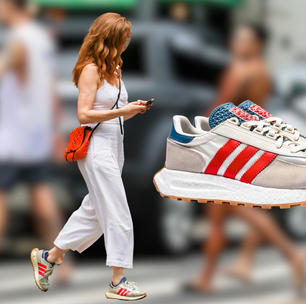 Esse tênis Adidas vintage da atriz Camila Morgado em dia de chuva no Rio é a solução para pés estilosos no frio: veja um raio-x do calçado