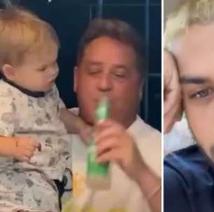 Leonardo coloca cerveja na boca do neto de 1 ano e Zé Felipe defende: 'Para de inventar'