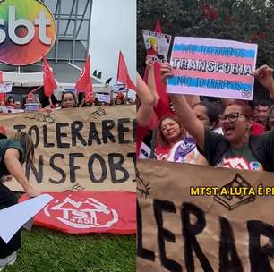 Manifestantes protestam em frente ao SBT após falas transfóbicas de Ratinho contra Erika Hilton
