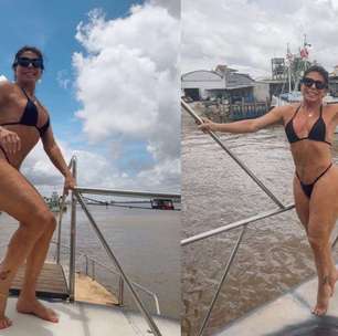 Banho de baldinho: Gretchen se diverte em rio durante passeio no Pará