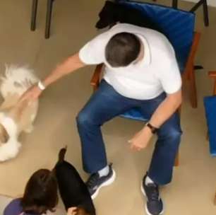 Após alta, Bolsonaro chega em casa e é flagrado brincando com os cachorros junto com Michelle