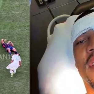 Atacante brasileiro deixa campo desacordado após levar chute na cabeça