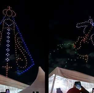 Show de drones encanta fiéis na Alvorada de São Jorge, no Rio de Janeiro