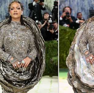 Avisa que é ela! Artista digital transforma com IA look de Rihanna no Met Gala em ostra com maxipérola. Compare as duas versões