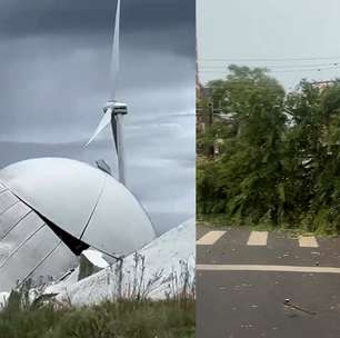 Turbina de parque eólico cai durante vendaval na fronteira entre Brasil e Uruguai