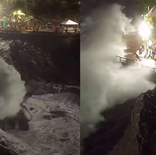 Ressaca danifica estrutura do Mirante do Leblon e área é interditada; veja ondas
