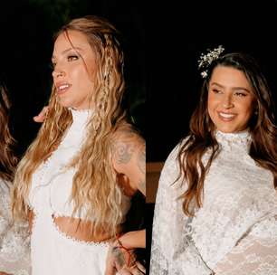 Casamento de Lauana Prado e Tati Dias: grávida de 8 meses, cantora destaca barrigão em vestido de renda com transparência; veja fotos de cerimônia intimista na praia!