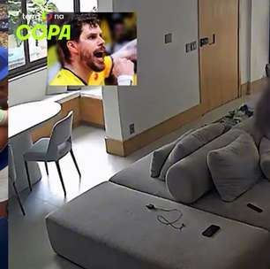 Bruninho do vôlei comemora gols do Brasil com amigos e é flagrado por câmera de segurança