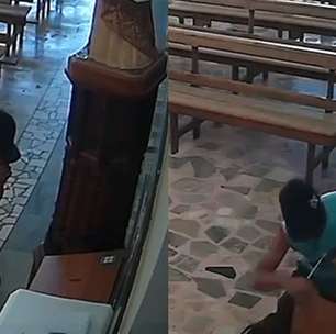 Homem se ajoelha e finge rezar para furtar caixa de doações de igreja em MG