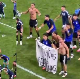 Jogadores da Argentina provocam Inglaterra com canto e bandeira das Malvinas após classificação para final da Copa; veja
