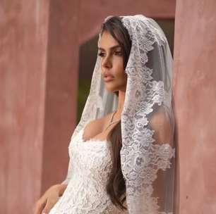 Grávida, Isabella Arantes se casa com Gabriel Medina e aposta em vestido de inspiração espanhola com renda rebrodê e mantilha