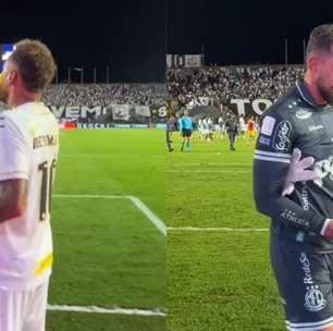 Neymar bebe água da garrafa de goleiro Walter e brinca: 'Vou deixar o Waltão sem água'