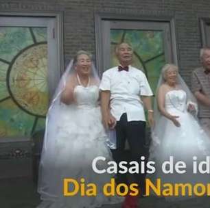 Idosos tiram fotos de casamento no Dia dos Namorados