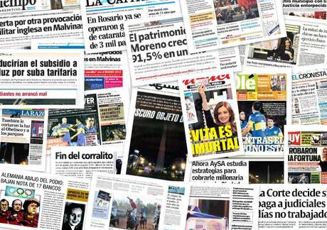 Terra Las portadas de los diarios de este jueves 26 de junio repiten, casi todos, dos temas: uno, los cortes de los en algunos espacios públicos de la Ciudad de Buenos Aires, como el obelisco y varias plazas, por la deuda del Gobierno porteño con Edenor y Edesur; el otro, la presentación del billete de 100 pesos con la cara de Evita que reemplazará el rostro de Roca. Además: la polémica entre Boca y River por los Juegos Olímpicos, las pruebas militares de Gran Bretaña en Malvinas y las noticias que llegan de Londres por el inminente comienzo de los Juegos Olímpicos. Mirá las tapas de todos los diarios.