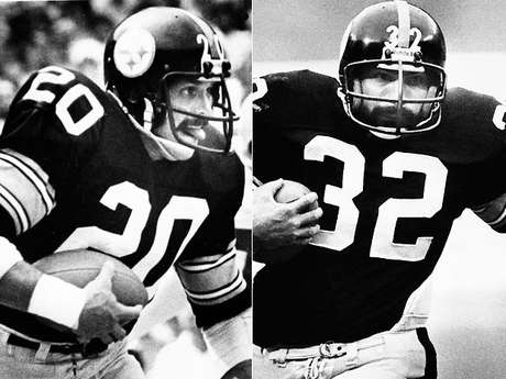 AP En el pasado, los corredores no pueden tener éxito sin sus defensas. Sus protectores personales allanaron el camino para la gloria y, a veces, los títulos de Super Bowl. Aquí está una lista de los 10 mejores, comenzando por el tándem más exitoso de la historia, Rocky Bleier (izquierda) y Franco Harris, quienes ganaron cuatro Super Bowls juntos en Pittsburgh. Por extraño que parezca, los papeles se invirtieron, con corredor Bleier a menudo bloqueando a Franco, el fullback. La pareja se convirtió en el segundo dúo en correr por más de 1,000 yardas en 1976, y Harris fue seleccionado a nueve Pro Bowls consecutivos con Bleier a su lado.