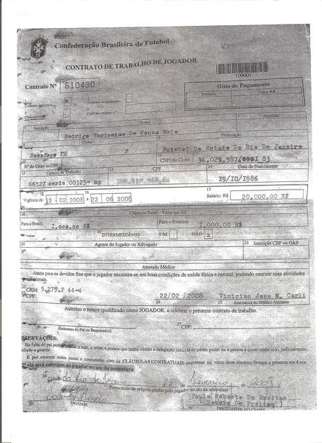Suposto contrato firmado entre Rodrigo e Botafogo <p>Suposto contrato firmado entre Rodrigo e Botafogo</p>
