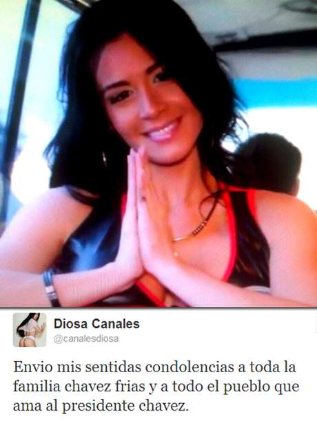 Twitter.com/canalesdiosa <p>Diosa Canales se mostró partidaria de las ideas de Chávez en más de una ocasión.</p>