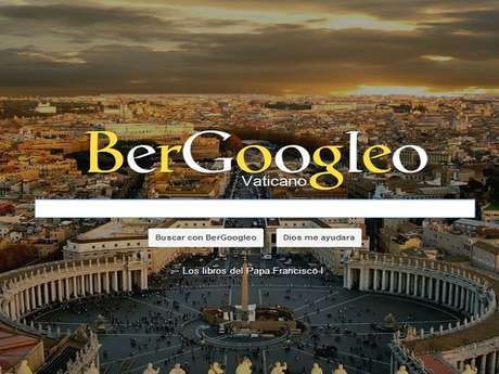 Reproducción <p>BerGoogleo.com presenta las letras de su buscador con colores similares al de la bandera papal, en amarillo y blanco, y de fondo de pantalla a la Basílica de San Pedro.</p>