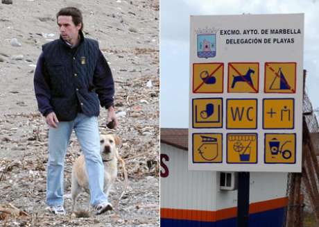 Gtres <p>Si Hawai se ha convertido en la isla predilecta por los rostros internacionales, Marbella es el destino perfecto para las celebrities nacionales. Durante esta mañana de miércoles, <strong>José María Aznar </strong>se ha dejado ver paseando por las playas de esta pequeña localidad en compañía de sus mascotas. Una imagen que llama la atención porque durante su camino por la arena, el expresidente se tropezó con un gran cartel que, entre otras cosas, prohibía terminantemente llevar perros a la playa. Una norma que, al igual que otros muchos vecinos no dudó en saltársela, aunque en muy poco tiempo está previsto que el ayuntamiento apruebe una nueva normativa para que en esta playa, Guadalmina, sí esté prermitido el acceso a animales caninos. </p>