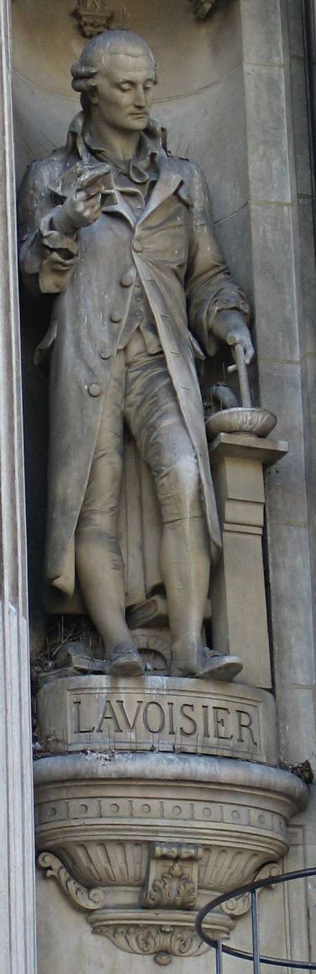 <p>Est&aacute;tua de Lavoisier no H&ocirc;tel de Ville de Paris. Franc&ecirc;s &eacute; considerado pai da qu&iacute;mica moderna</p>