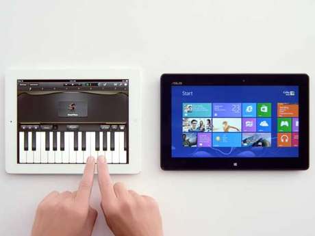 Microsoft compara os dois aparelhos e faz piada com funções do iPad Microsoft compara os dois aparelhos e faz piada com funções do iPad