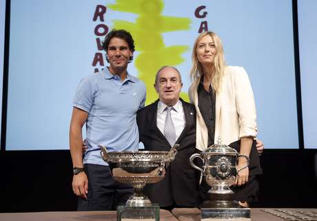 Espanhol Rafael Nadal e russa Maria Sharapova participaram do sorteio de Roland Garros <p>Espanhol Rafael Nadal e russa Maria Sharapova participaram do sorteio de Roland Garros</p>