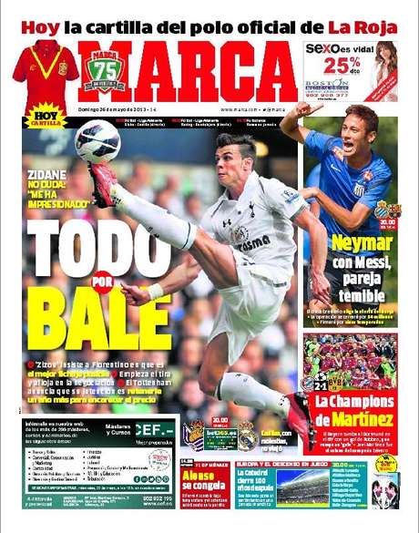 Neymar divide espaço com Gareth Bale na capa do madrileno Marca Neymar divide espaço com Gareth Bale na capa do madrileno Marca