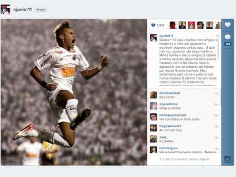 Neymar confirmou por meio de seu Instagram que vai trocar Santos por Barcelona Neymar confirmou por meio de seu Instagram que vai trocar Santos por Barcelona