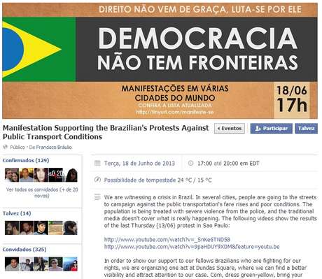 Facebook / Reprodução <p>Brasileiros convocam manifestação em Toronto, no Canadá</p>
