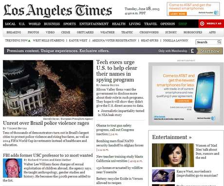 Capa da versão online do jornal americano Los Angeles Times Capa da versão online do jornal americano Los Angeles Times