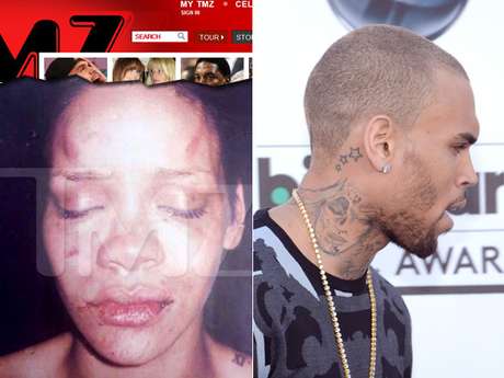 Em 2009, Rihanna apanhou do ex-parceiro Chris Brown. Ele tatuou o rosto deformado dela no pescoço após o ocorrido Em 2009, Rihanna apanhou do ex-parceiro Chris Brown. Ele tatuou o rosto deformado dela no pescoço após o ocorrido