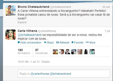 Bruno Chateubriand fez comentário sobre Carla Vilhena, que respondeu e causou polêmica no Twitter <p>Bruno Chateubriand fez comentário sobre Carla Vilhena, que respondeu e causou polêmica no Twitter</p>