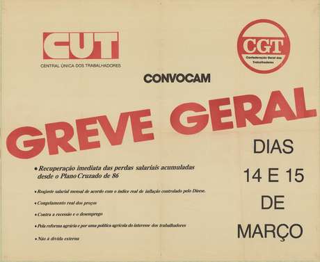 Em 14 e 15 de março de 1989, sindicalistas fizeram a segunda greve geral do Brasil contra o governo de José Sarney <p>Em 14 e 15 de março de 1989, sindicalistas fizeram a segunda greve geral do Brasil contra o governo de José Sarney</p>