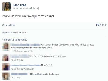 Postagem gerou preocupação entre familiares e amigos de Edna; minutos depois, sua morte foi confirmada Postagem gerou preocupação entre familiares e amigos de Edna; minutos depois, sua morte foi confirmada