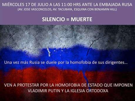 Especial Con la medida se espera que "el gobierno ruso sepa que nuestros hermanos y hermanas LGBT en Rusia no están solos", afirmó el activista Alonso Hernández.