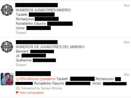 Ao longo da madrugada, páginas do Twitter e Facebook divulgaram supostos celulares de atleticanos Ao longo da madrugada, páginas do Twitter e Facebook divulgaram supostos celulares de atleticanos