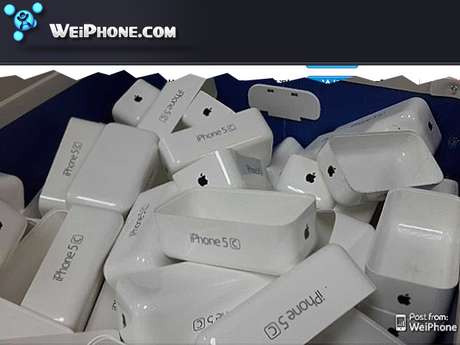 Imagem mostra caixas de plástico com inscrição 'iPhone 5C' na lateral, o que indicaria nome do novo modelo Imagem mostra caixas de plástico com inscrição 'iPhone 5C' na lateral, o que indicaria nome do novo modelo