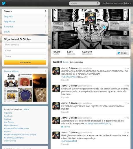 Perfil do jornal O Globo no Twitter foi invadido por hackers nesta sexta-feira Perfil do jornal O Globo no Twitter foi invadido por hackers nesta sexta-feira