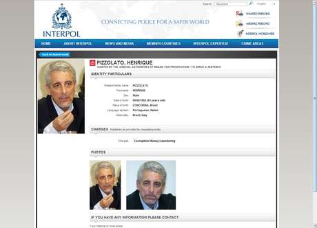 Interpol / Reprodução A Interpol emitiu um alerta de procura por Henrique Pizzolato, condenado por envolvimento no mensalão